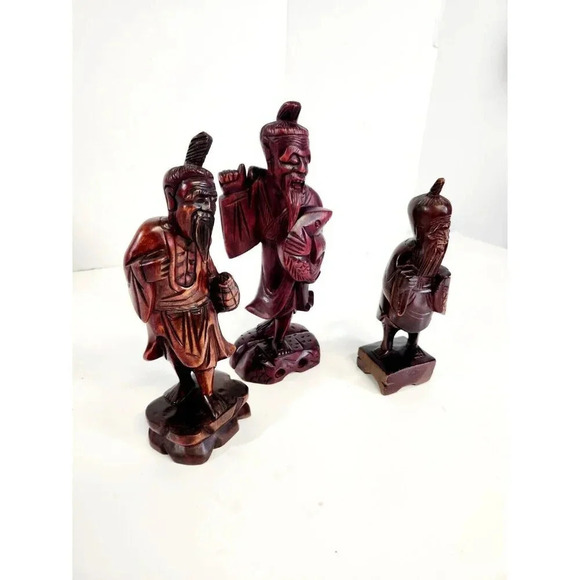 3 x Oriental Wooden Carvings - Chinese Fisherman Mid 1900's - Picture 3 of 16